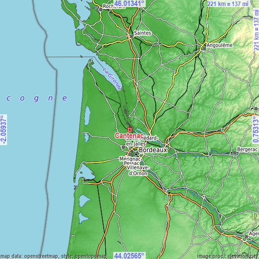 Topographic map of Cantenac