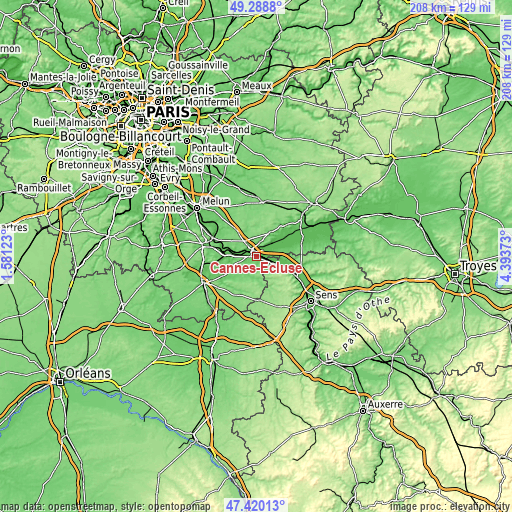 Topographic map of Cannes-Écluse