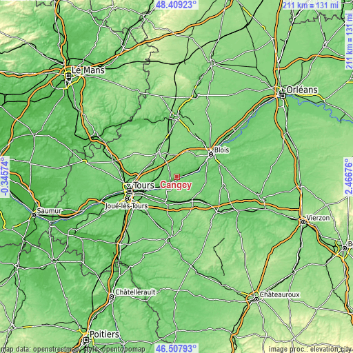 Topographic map of Cangey