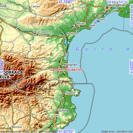 Topographic map of Canet-en-Roussillon