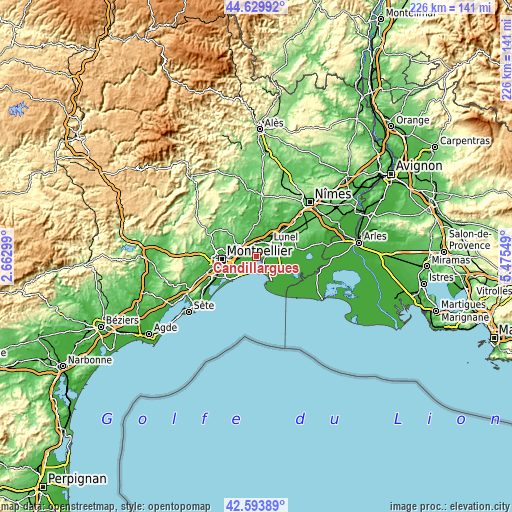 Topographic map of Candillargues