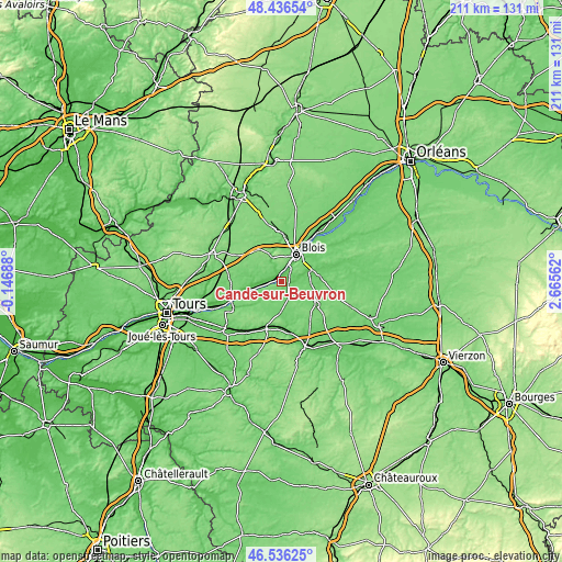 Topographic map of Candé-sur-Beuvron