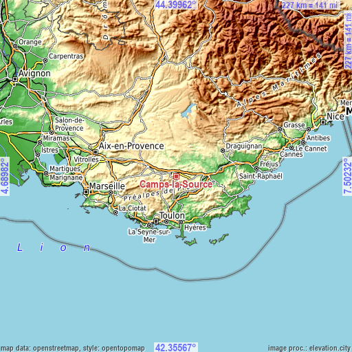 Topographic map of Camps-la-Source