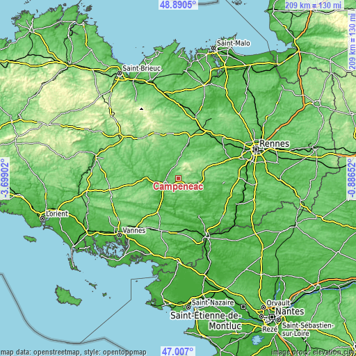 Topographic map of Campénéac