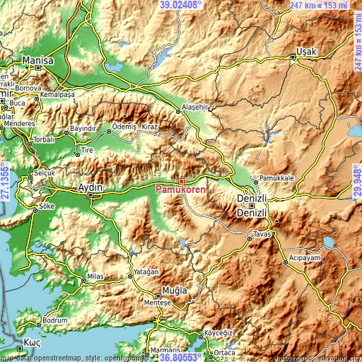 Topographic map of Pamukören