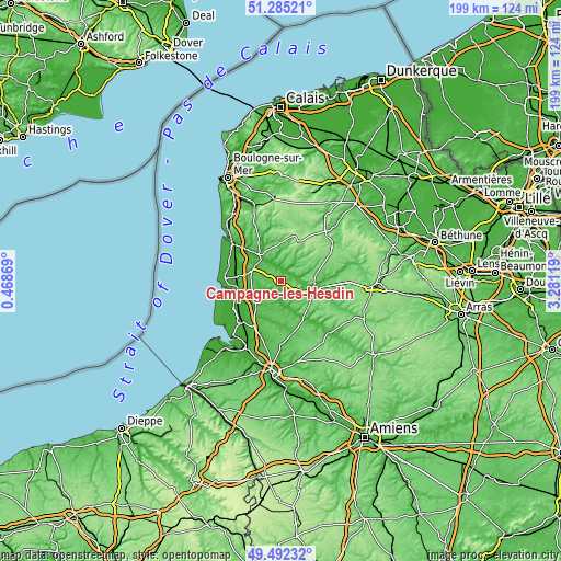 Topographic map of Campagne-lès-Hesdin