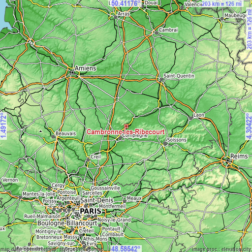 Topographic map of Cambronne-lès-Ribécourt