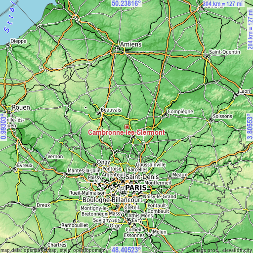 Topographic map of Cambronne-lès-Clermont