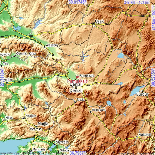 Topographic map of Pamukkale