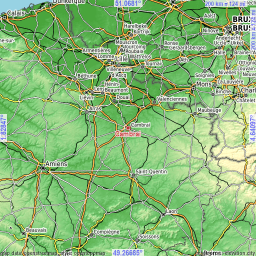 Topographic map of Cambrai