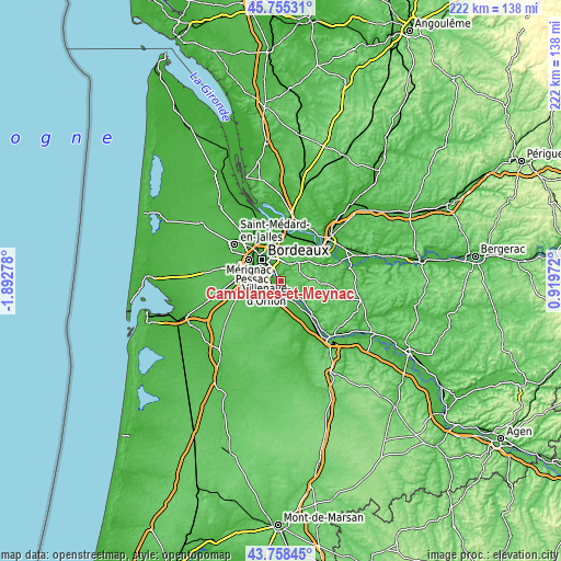 Topographic map of Camblanes-et-Meynac