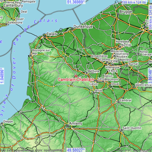 Topographic map of Camblain-Châtelain