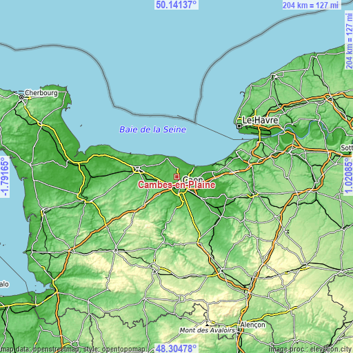 Topographic map of Cambes-en-Plaine