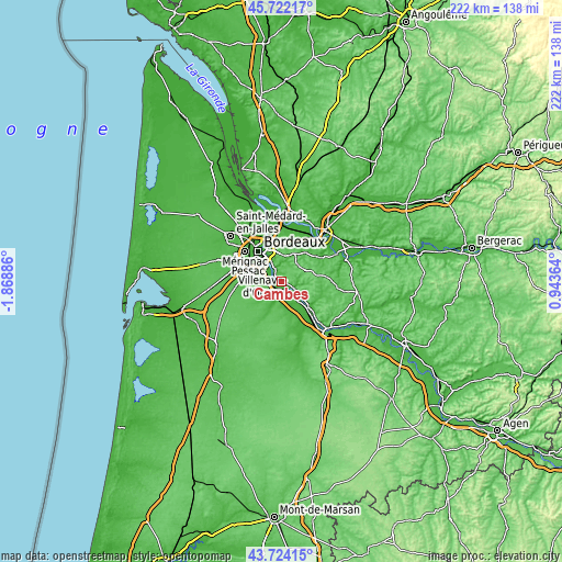 Topographic map of Cambes