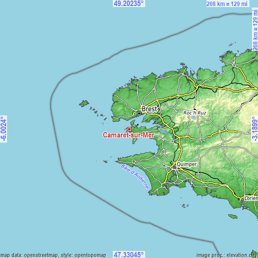 Topographic map of Camaret-sur-Mer