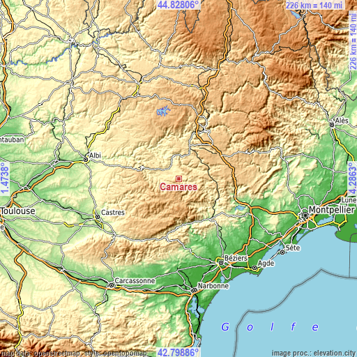 Topographic map of Camarès