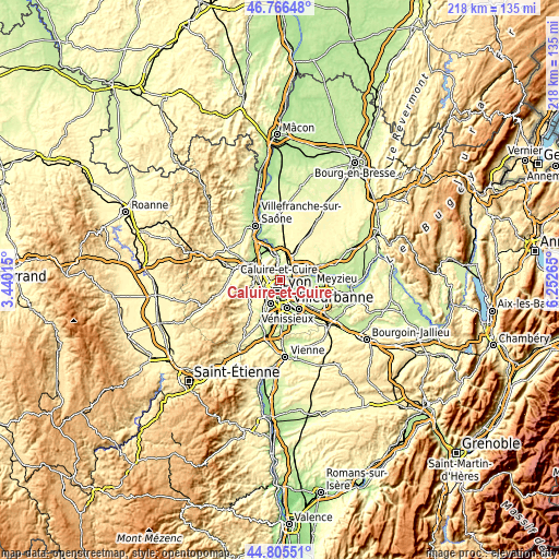 Topographic map of Caluire-et-Cuire