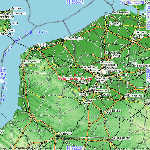 Topographic map of Calonne-sur-la-Lys