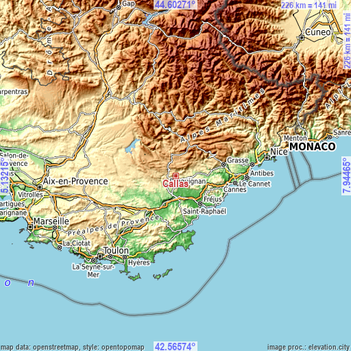 Topographic map of Callas