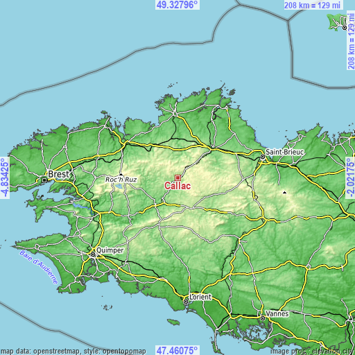 Topographic map of Callac