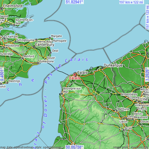 Topographic map of Calais