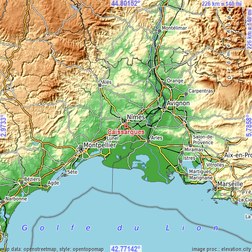 Topographic map of Caissargues