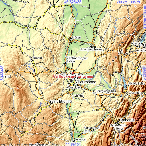 Topographic map of Cailloux-sur-Fontaines