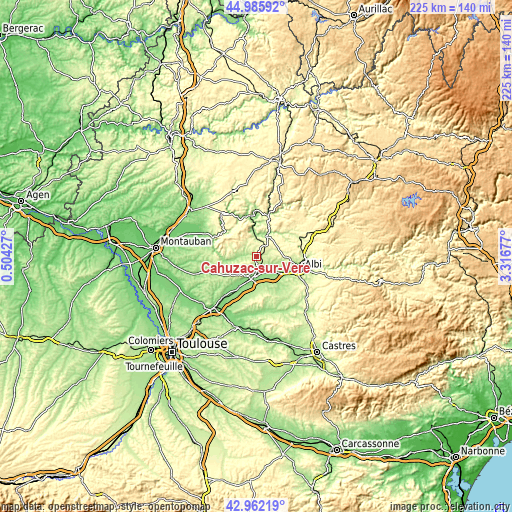 Topographic map of Cahuzac-sur-Vère