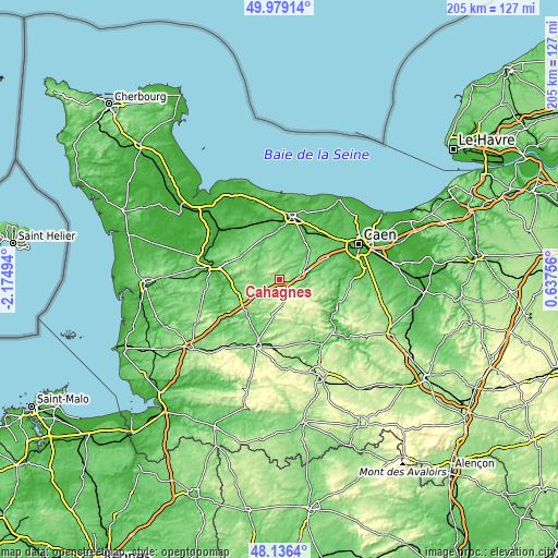 Topographic map of Cahagnes