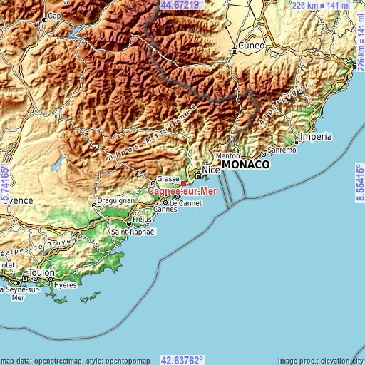 Topographic map of Cagnes-sur-Mer