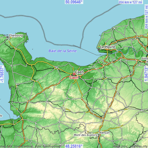 Topographic map of Caen