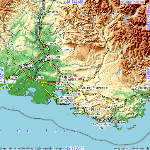 Topographic map of Cadenet