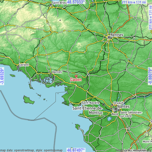 Topographic map of Caden