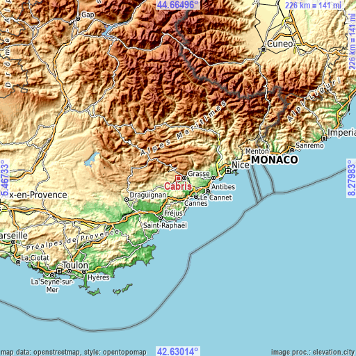 Topographic map of Cabris