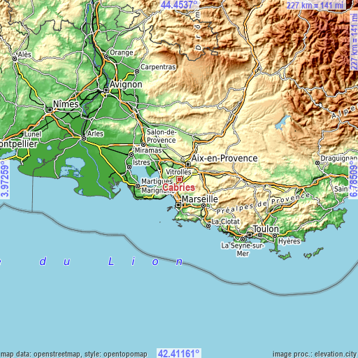 Topographic map of Cabriès