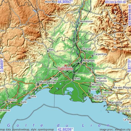 Topographic map of Cabrières