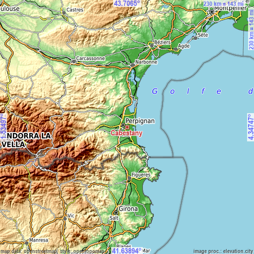 Topographic map of Cabestany