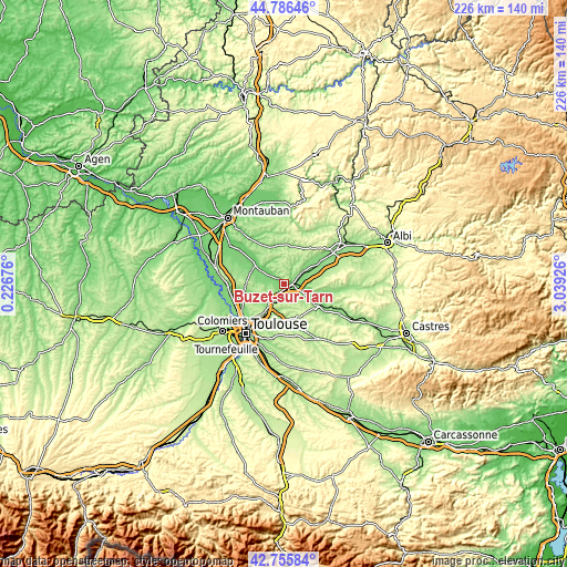 Topographic map of Buzet-sur-Tarn