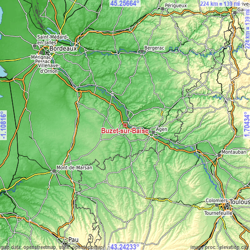 Topographic map of Buzet-sur-Baïse