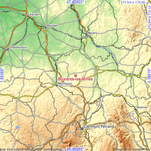 Topographic map of Buxières-les-Mines