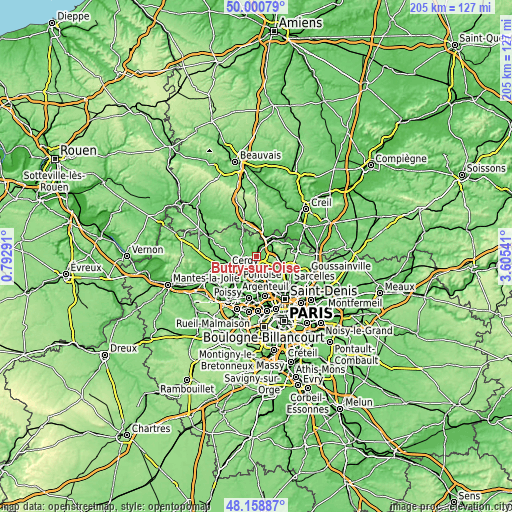 Topographic map of Butry-sur-Oise