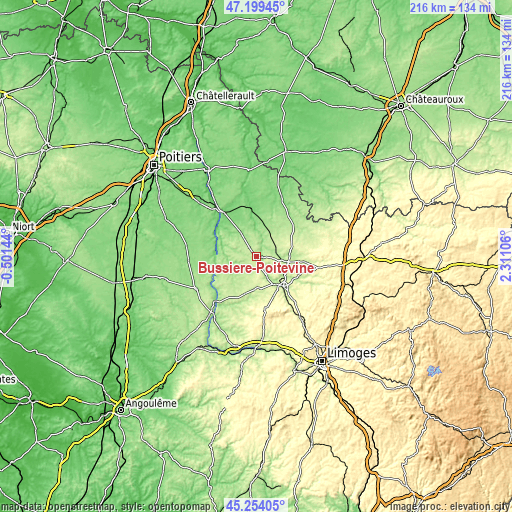 Topographic map of Bussière-Poitevine