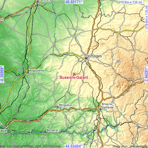 Topographic map of Bussière-Galant