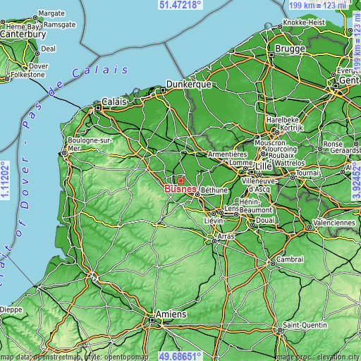 Topographic map of Busnes