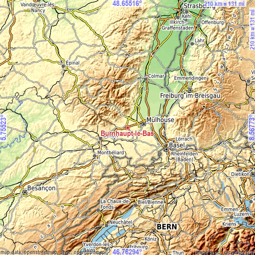 Topographic map of Burnhaupt-le-Bas