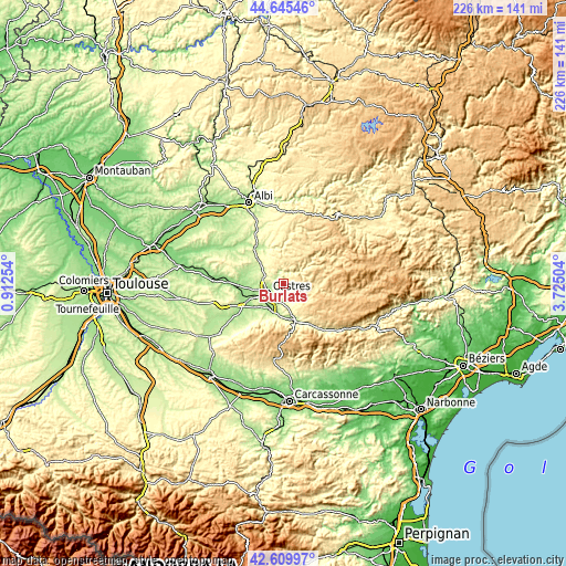 Topographic map of Burlats