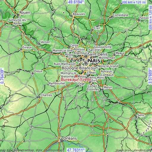 Topographic map of Bures-sur-Yvette