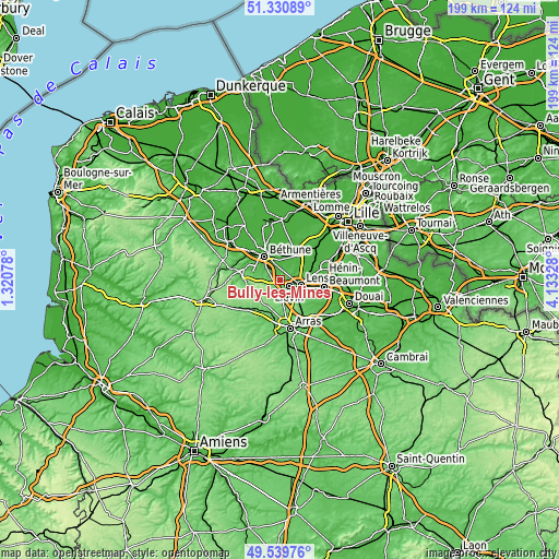 Topographic map of Bully-les-Mines