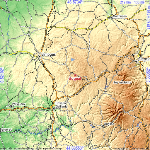 Topographic map of Bugeat