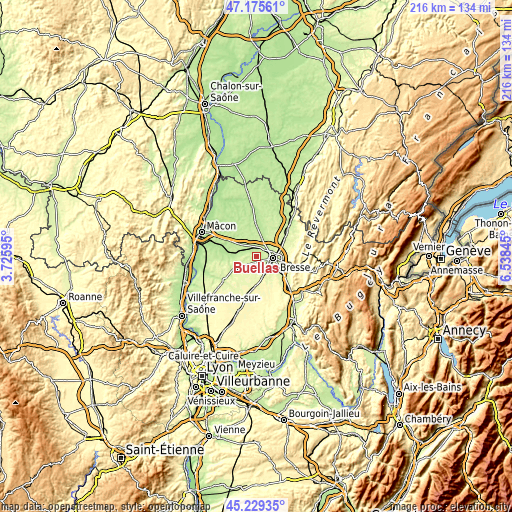 Topographic map of Buellas